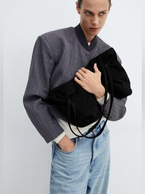 Mango Black Suede Shopper Bag